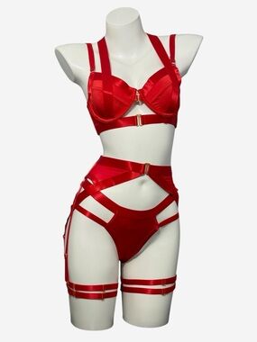 Bold Sexy Red Strappy  Lingerie Set - Women Intimates